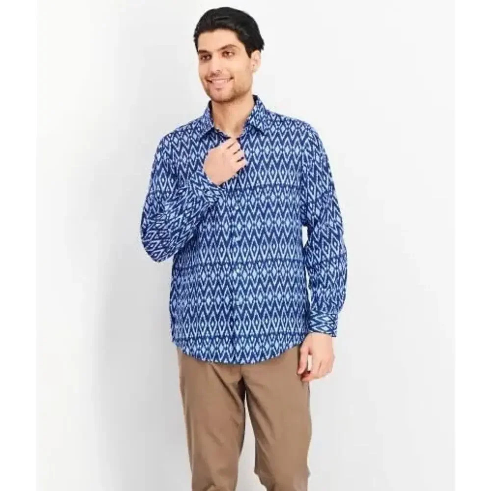 Club Room Mens Blue Breeze Linen Button Down, Large